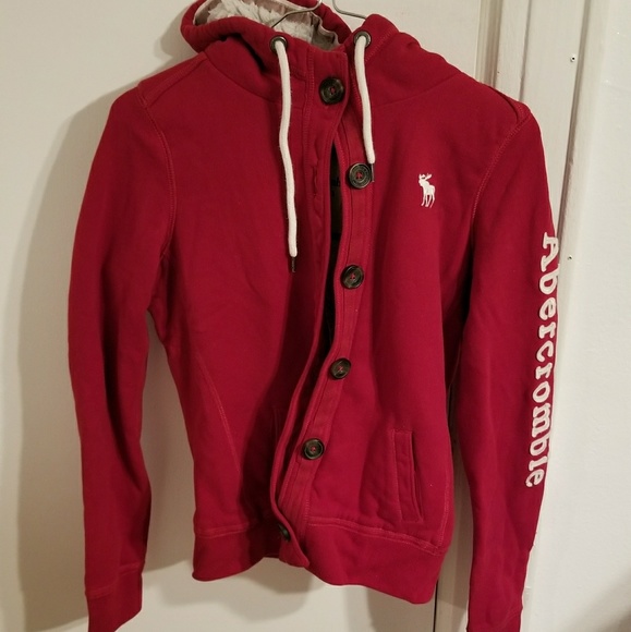 Abercrombie & Fitch Tops - Abercrombie & Fitch Logo Red Fur Faux Hoodie